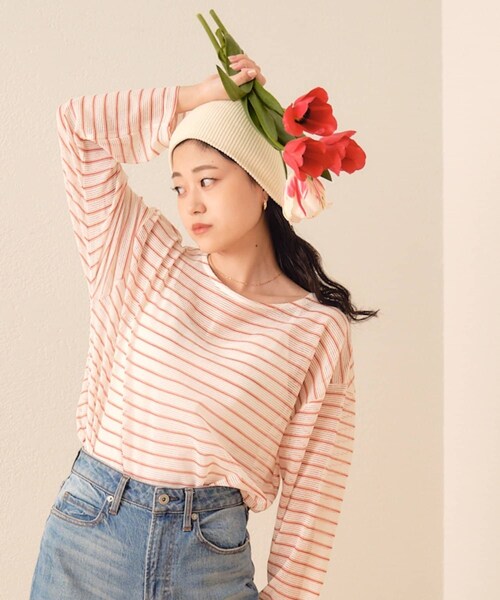 CIAOPANIC TYPY（チャオパニックティピー）の「シアーレースボーダーアソートBIGTEE（Tシャツ/カットソー・レディース・ホワイト/アイボリー/オレンジ/ブラック・ONE）」の3枚目の写真