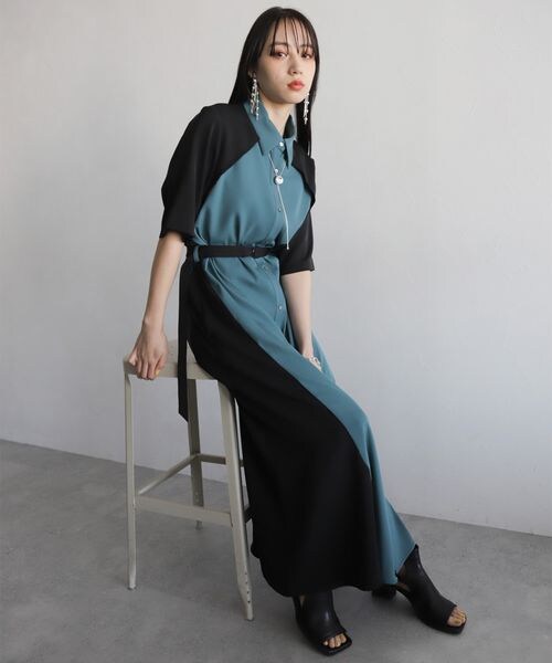 HARE サイドバイカラーワンピース　グレー✖️ブラック HARE（ハレ）の「サイドバイカラーワンピース（）」 - WEAR