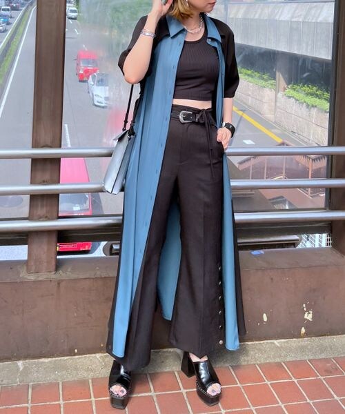 HARE サイドバイカラーワンピース ブルー ロングワンピース ハレ シャツ HARE（ハレ）の「サイドバイカラーワンピース(HARE)（ワンピース