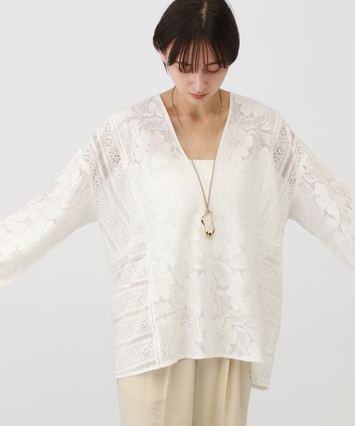 ハグオーワー⭐︎ カットワークレースパッチワークシャツ新品 ︎#レースパッチワークシアートップス wht/blk free ¥3,900+tax