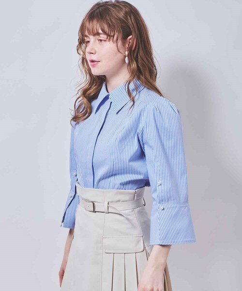 31 Sons de mode（トランテアン　ソン　ドゥ　モード）の「【予約】オープンスリーブブラウス（トップス・レディース・01オフホワイト/72サックス・36）」の9枚目の写真