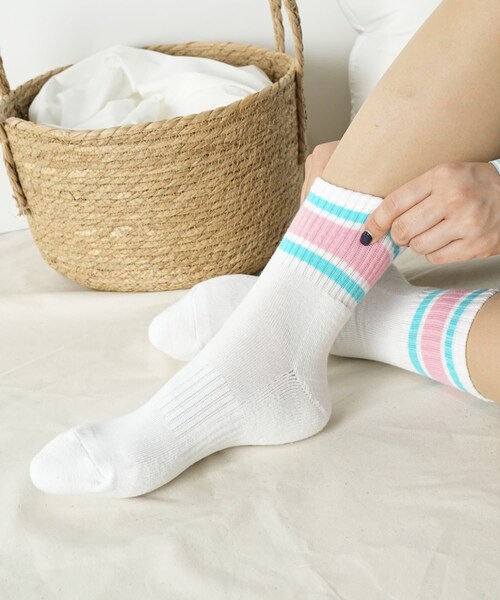 CIAOPANIC TYPY（チャオパニックティピー）の「【GUNZE×TYPY】ラインショートソックス（ソックス/靴下・レディース・ピンク/ネイビー/オレンジ/グリーン/ダークグリーン・23to25/25to27）」の4枚目の写真