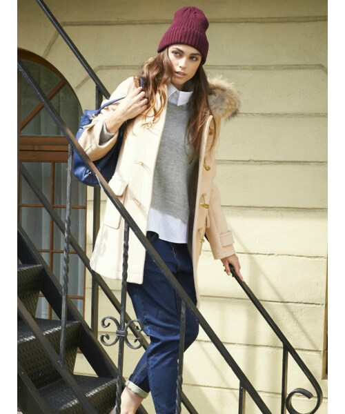 MERCURYDUO（マーキュリーデュオ）の「【DUO】 ダッフルロングファー付きコート（ジャケット/アウター・レディース・オフホワイト/グレー/ネイビー/ベージュ・S/M）」の5枚目の写真