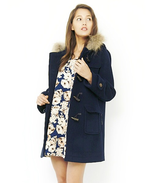 MERCURYDUO（マーキュリーデュオ）の「【DUO】 ダッフルロングファー付きコート（ジャケット/アウター・レディース・オフホワイト/グレー/ネイビー/ベージュ・S/M）」の8枚目の写真