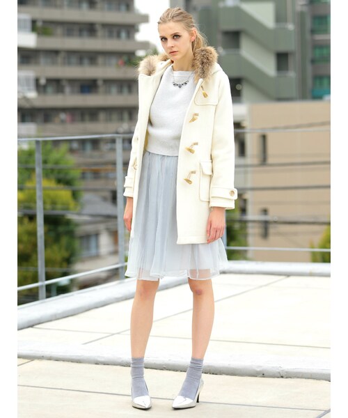 MERCURYDUO（マーキュリーデュオ）の「【DUO】 ダッフルロングファー付きコート（ジャケット/アウター・レディース・オフホワイト/グレー/ネイビー/ベージュ・S/M）」の6枚目の写真