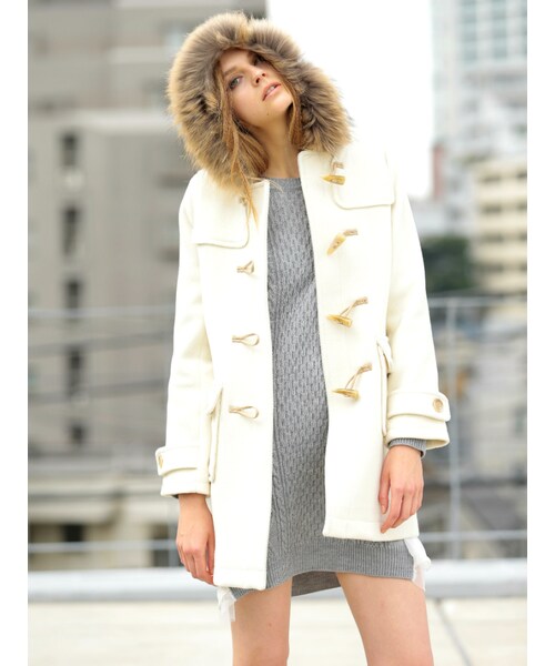 MERCURYDUO（マーキュリーデュオ）の「【DUO】 ダッフルロングファー付きコート（ジャケット/アウター・レディース・オフホワイト/グレー/ネイビー/ベージュ・S/M）」の7枚目の写真