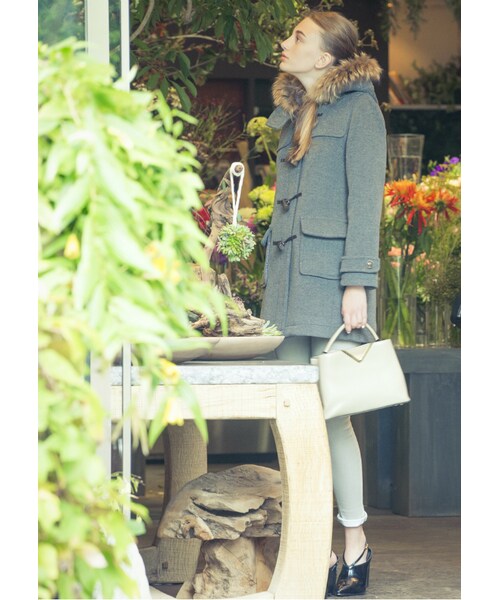 MERCURYDUO（マーキュリーデュオ）の「【DUO】 ダッフルロングファー付きコート（ジャケット/アウター・レディース・オフホワイト/グレー/ネイビー/ベージュ・S/M）」の9枚目の写真