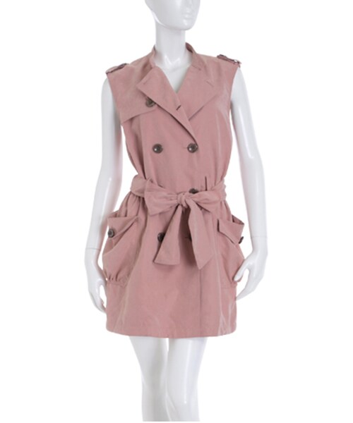 merry jenny（メリージェニー）の「【merry jenny】ピーチ起毛ノースリトレンチコート（ジャケット/アウター・レディース・オフホワイト/ブラック/ピンク）」の3枚目の写真