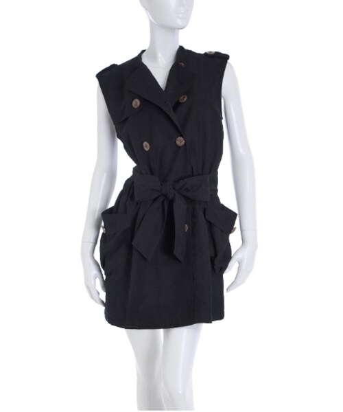 merry jenny（メリージェニー）の「【merry jenny】ピーチ起毛ノースリトレンチコート（ジャケット/アウター・レディース・オフホワイト/ブラック/ピンク）」の2枚目の写真