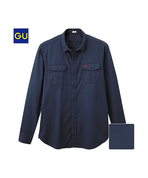 GU（ジーユー）の「（GU）ミリタリーシャツ（長袖）（MEN ⁄ シャツ・メンズ・BEIGE/WHITE/OLIVE/NAVY・L/M/S/XL）」の4枚目の写真