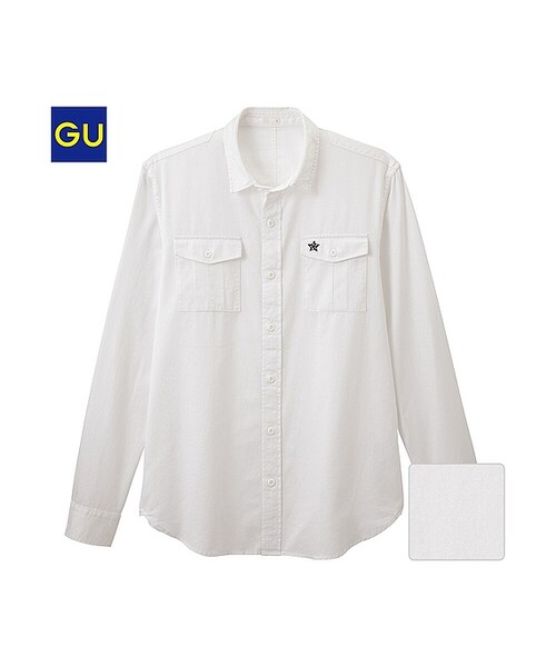 GU（ジーユー）の「（GU）ミリタリーシャツ（長袖）（MEN ⁄ シャツ・メンズ・BEIGE/WHITE/OLIVE/NAVY・L/M/S/XL）」の2枚目の写真