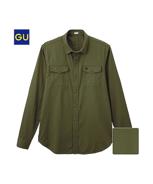 GU（ジーユー）の「（GU）ミリタリーシャツ（長袖）（MEN ⁄ シャツ・メンズ・BEIGE/WHITE/OLIVE/NAVY・L/M/S/XL）」の3枚目の写真
