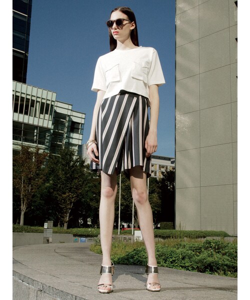 MURUA（ムルーア）の「【MODE】ストライプラップキュロットPT（パンツ・レディース・ホワイト/カーキ・1/2）」の3枚目の写真