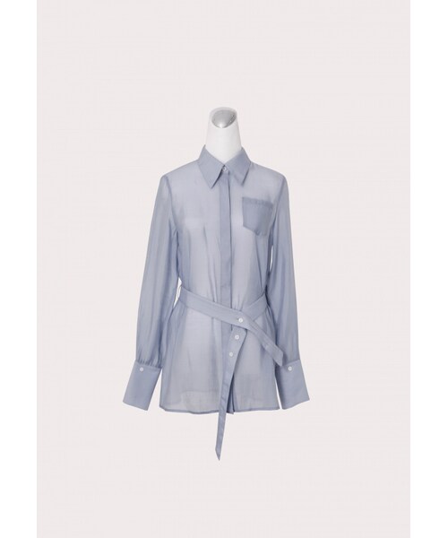 Marjorie（マージョリー）の「Lady Mint，特色綁帶透肌感襯衫（トップス・レディース・白/灰藍）」の17枚目の写真