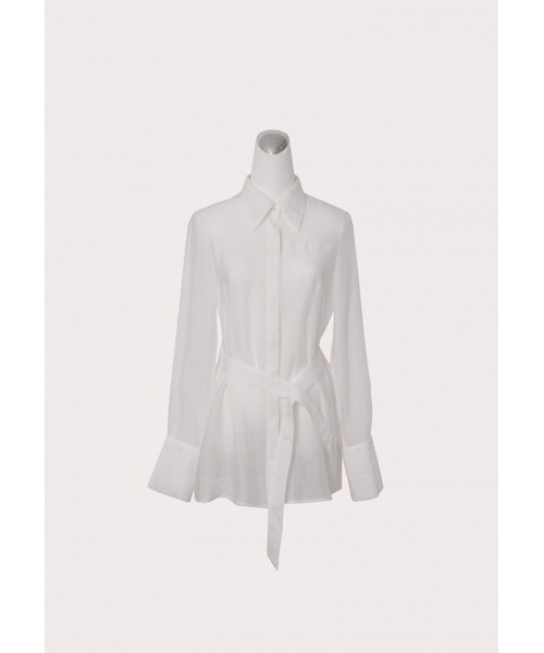 Marjorie（マージョリー）の「Lady Mint，特色綁帶透肌感襯衫（トップス・レディース・白/灰藍）」の7枚目の写真