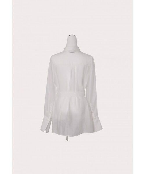 Marjorie（マージョリー）の「Lady Mint，特色綁帶透肌感襯衫（トップス・レディース・白/灰藍）」の8枚目の写真