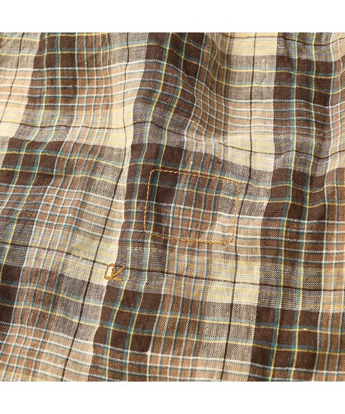 極美品 45R インドリネンのフリルブラウス チェック シャツ 極美品 45R インドリネンのフリルブラウス チェック シャツ 45r