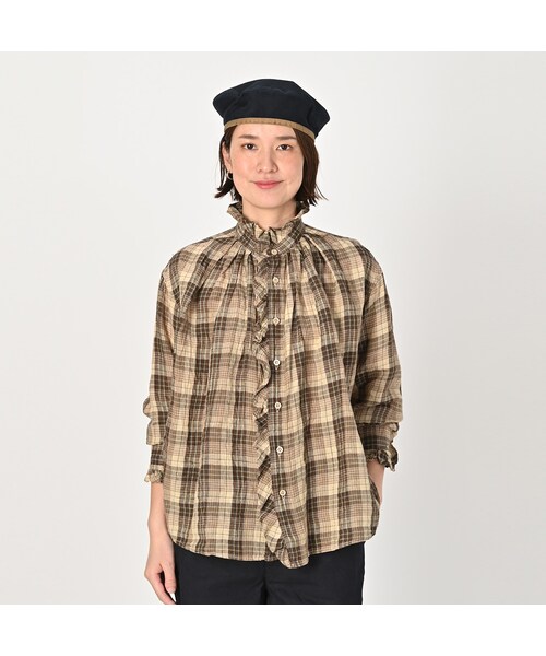 45R インドリネンのフリルブラウス