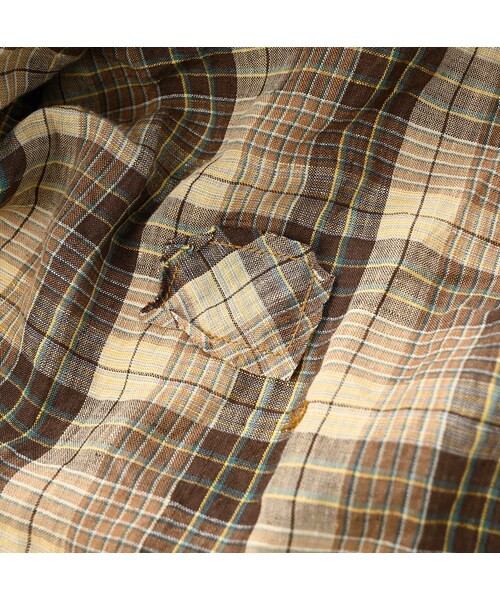 極美品 45R インドリネンのフリルブラウス チェック シャツ 極美品 45R インドリネンのフリルブラウス チェック シャツ 45r