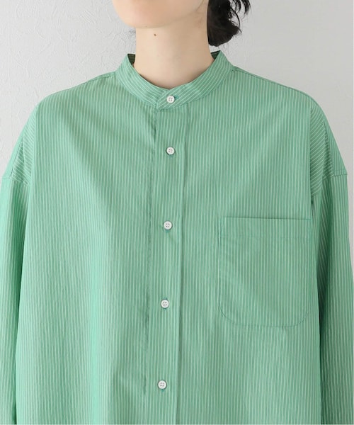 ジャーナルスタンダードラックス　タイプライターBigシャツワンピース　ロング　緑 ストライプワッシャーシャツワンピース（ワンピース）｜JOURNAL