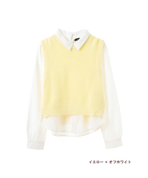w closet（ダブルクローゼット）の「片畦編みベスト×切替シャツ衿プルオーバー（トップス・レディース・ベージュ×オフホワイト/イエロー×オフホワイト/ネイビー×ブルーストライプ・FREE）」の3枚目の写真