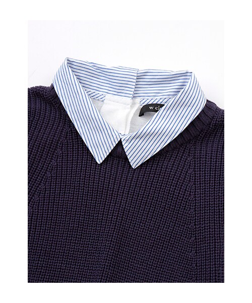 w closet（ダブルクローゼット）の「片畦編みベスト×切替シャツ衿プルオーバー（トップス・レディース・ベージュ×オフホワイト/イエロー×オフホワイト/ネイビー×ブルーストライプ・FREE）」の7枚目の写真