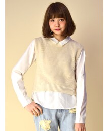 w closet | 片畦編みベスト×切替シャツ衿プルオーバー(トップス)