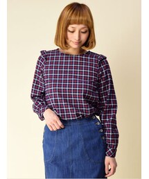 w closet | チェック柄肩フリル長袖プルオーバー(トップス)