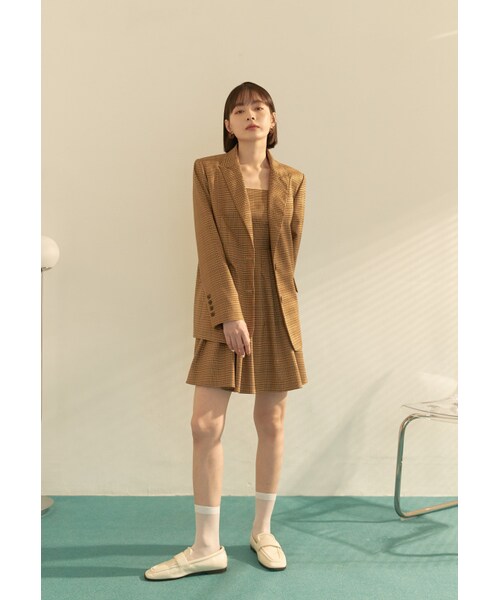 Marjorie（マージョリー）の「經典翻領雙釦格紋西裝外套（ジャケット/アウター・レディース・咖格）」の2枚目の写真