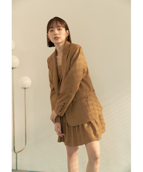 Marjorie（マージョリー）の「經典翻領雙釦格紋西裝外套（ジャケット/アウター・レディース・咖格）」の5枚目の写真