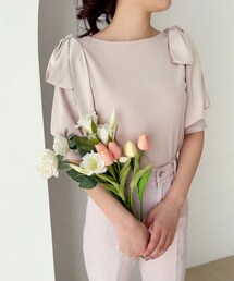 one after another NICE CLAUP | 肩リボン半袖トップス(Tシャツ/カットソー)