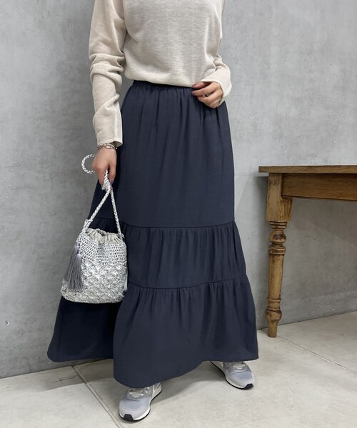 un dix cors（アンディコール）の「《予約》変わり織りティアードスカート（スカート・レディース・アイボリー/オレンジ/ネイビー・F）」の2枚目の写真