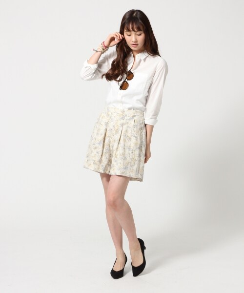 GLOBAL WORK(グローバルワーク)の「フレアーキュロット(パンツ・レディース・ホワイト(ストライプ)10/イエロー(ガラ)60/ネイビー(ガラ)80・M/L)」の5枚目の写真