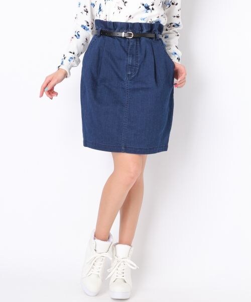 Heather（ヘザー）の「SSベルトツキコクーンスカート（スカート・レディース・ホワイト/ギンガムチェック/デニム・Ｓ/Ｍ）」の3枚目の写真