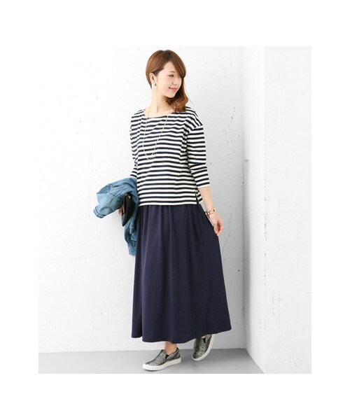 URBAN RESEARCH DOORS（アーバンリサーチドアーズ）の「カットソーギャザーロングスカート（スカート・レディース・NAVY/L.GRAY/CHARCOAL・one）」の7枚目の写真