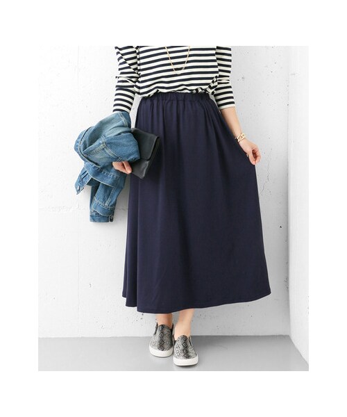 URBAN RESEARCH DOORS（アーバンリサーチドアーズ）の「カットソーギャザーロングスカート（スカート・レディース・NAVY/L.GRAY/CHARCOAL・one）」の8枚目の写真