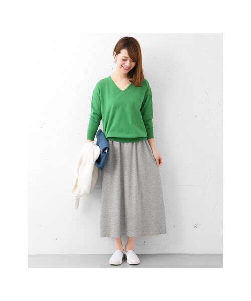 URBAN RESEARCH DOORS（アーバンリサーチドアーズ）の「カットソーギャザーロングスカート（スカート・レディース・NAVY/L.GRAY/CHARCOAL・one）」の4枚目の写真