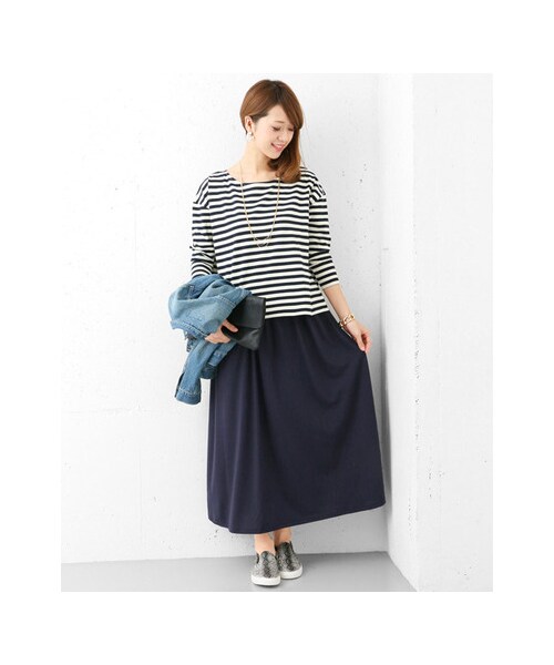 URBAN RESEARCH DOORS（アーバンリサーチドアーズ）の「カットソーギャザーロングスカート（スカート・レディース・NAVY/L.GRAY/CHARCOAL・one）」の6枚目の写真