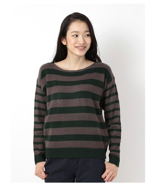 SEVENDAYS=SUNDAY（セブンデイズサンデイ）の「・アクリルナイロン ボートネックプルオーバー（ニット・セーター・レディース・チャコールグレー/グリーン・M/L）」の2枚目の写真