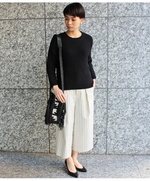 ADAM ET ROPE'(アダムエロペ)の「【15SS先行予約】ストライプワイドクロップドパンツ【春の新作】(パンツ・レディース・ホワイト系/ネイビー系・36/38)」の10枚目の写真