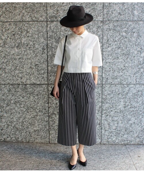 ADAM ET ROPE'(アダムエロペ)の「【15SS先行予約】ストライプワイドクロップドパンツ【春の新作】(パンツ・レディース・ホワイト系/ネイビー系・36/38)」の9枚目の写真