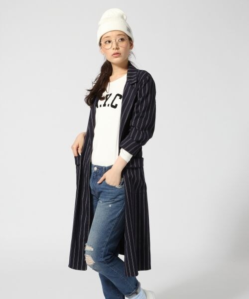 LOWRYS FARM(ローリーズファーム)の「ガウンコート(ジャケット/アウター・レディース・オフ×ブラック/ネイビー×オフ/ネイビー・M/L)」の2枚目の写真