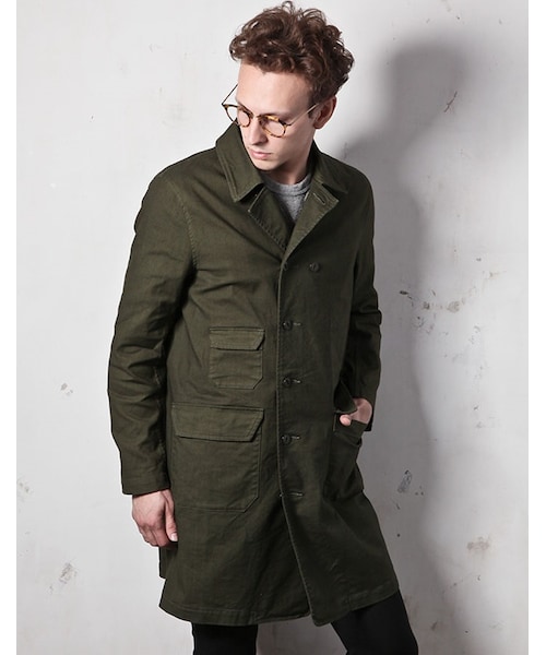 MR.OLIVE（ミスターオリーブ）の「MR.OLIVE STRETCH SERGE OVERDYED COTTON /SEMI DOUBLE WORK COAT（ジャケット/アウター・メンズ・ホワイト/アーミーグリーン/ネイビー・S/M/L）」の2枚目の写真