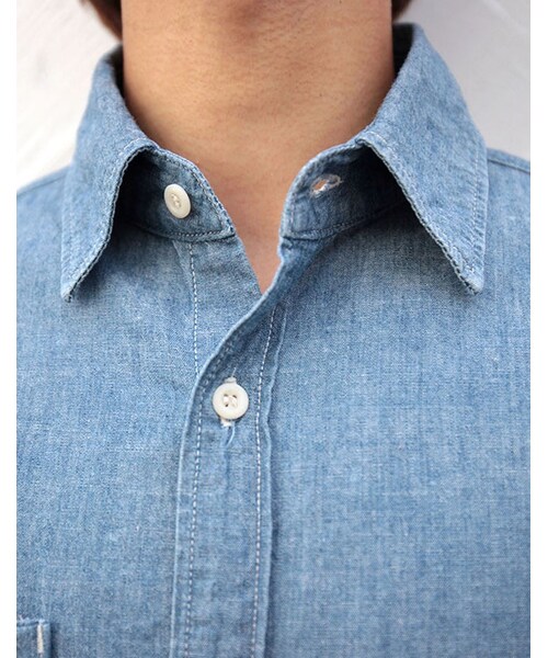 MR.OLIVE（ミスターオリーブ）の「MR.OLIVE 5OZ SALVAGE CHAMBRAY / LONG LENGTH WORK SHIRT（トップス・メンズ・ホワイト/インディゴ/レッド・S/M/L）」の11枚目の写真