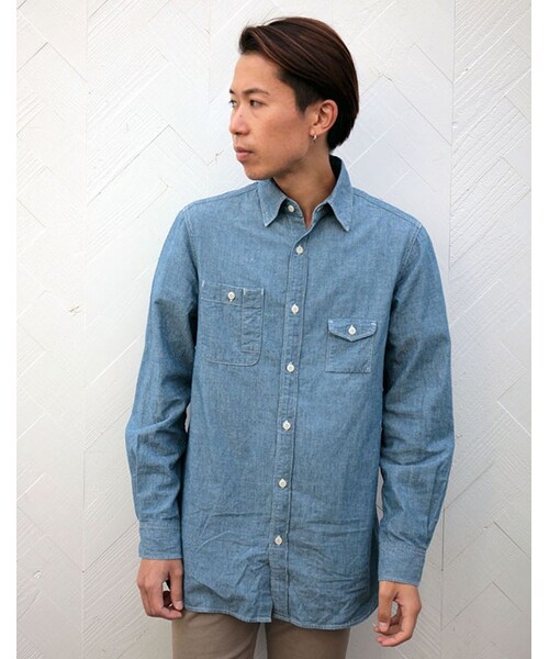 MR.OLIVE（ミスターオリーブ）の「MR.OLIVE 5OZ SALVAGE CHAMBRAY / LONG LENGTH WORK SHIRT（トップス・メンズ・ホワイト/インディゴ/レッド・S/M/L）」の2枚目の写真