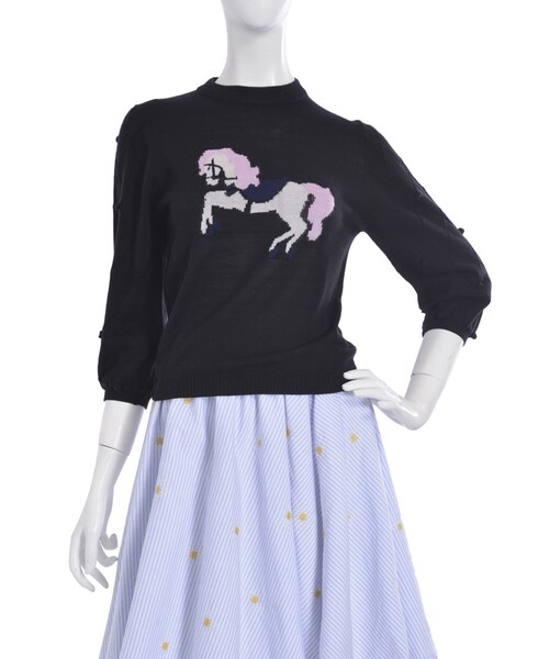 merry jenny（メリージェニー）の「H/Gメリーゴーラウンドハイネックニット（トップス・レディース・オフホワイト/ブラック/ピンク/アイスブルー・F）」の9枚目の写真