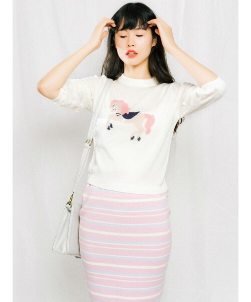 merry jenny（メリージェニー）の「H/Gメリーゴーラウンドハイネックニット（トップス・レディース・オフホワイト/ブラック/ピンク/アイスブルー・F）」の7枚目の写真