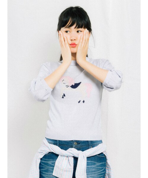 merry jenny（メリージェニー）の「H/Gメリーゴーラウンドハイネックニット（トップス・レディース・オフホワイト/ブラック/ピンク/アイスブルー・F）」の8枚目の写真