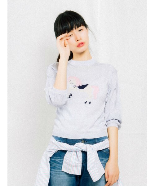 merry jenny（メリージェニー）の「H/Gメリーゴーラウンドハイネックニット（トップス・レディース・オフホワイト/ブラック/ピンク/アイスブルー・F）」の6枚目の写真