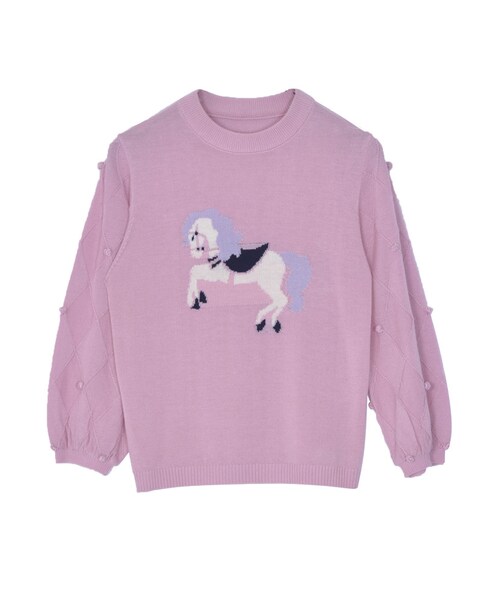 merry jenny（メリージェニー）の「H/Gメリーゴーラウンドハイネックニット（トップス・レディース・オフホワイト/ブラック/ピンク/アイスブルー・F）」の4枚目の写真